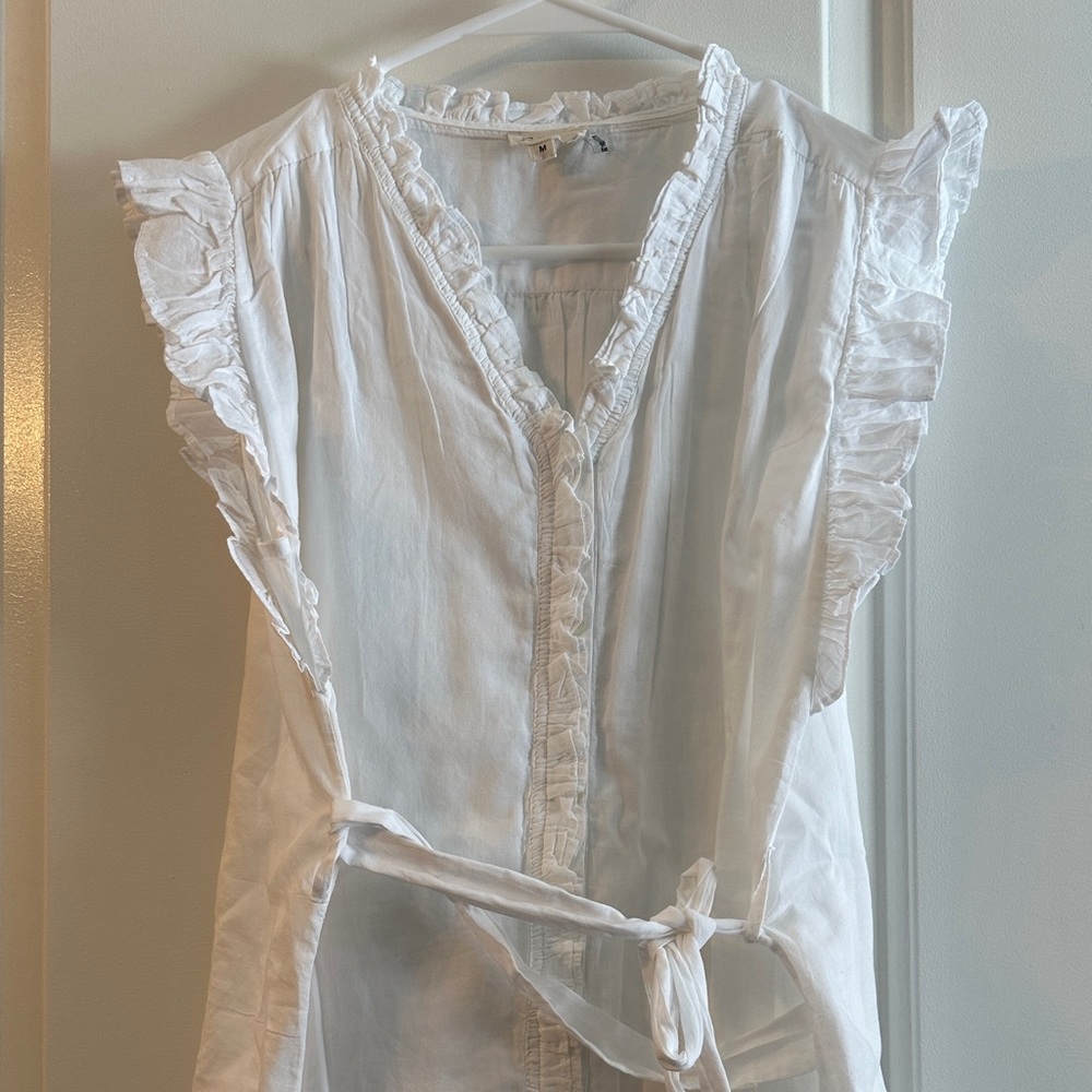 Elan White Ruffled Tie-Front Blouse